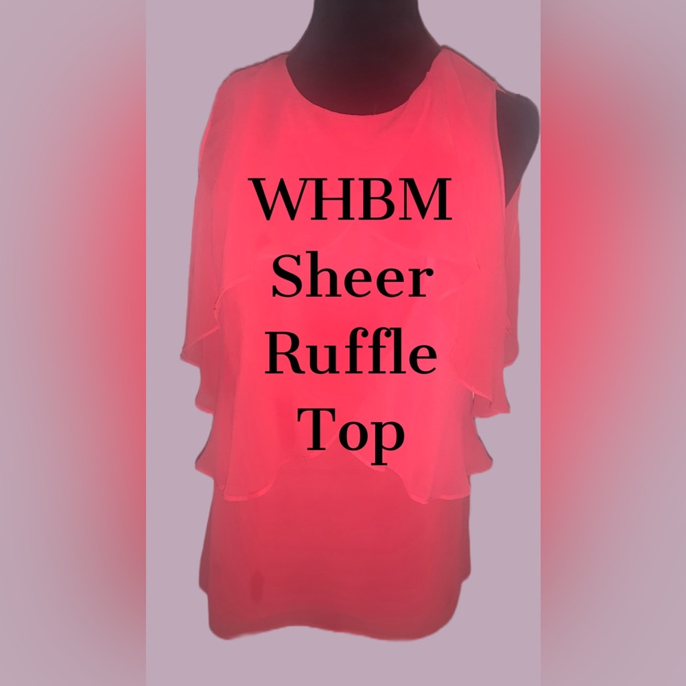 WHBM- Sheer Salmon Color Sleeveless Blouse with Tiers of Flowy Ruffles-NWOT - Picture 2 of 8